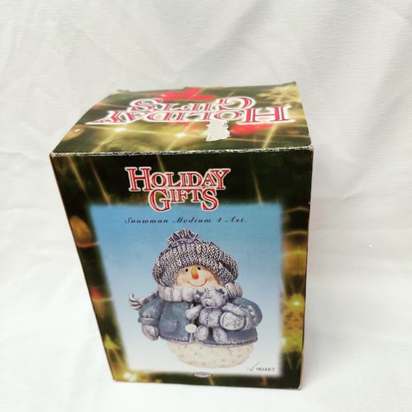 Young’s Snowman resin figurine, with Teddy Bear, Blue, #90487, original box - Picture 9 of 10